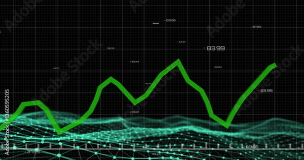 Obraz Digital graph displaying fluctuating data trends on futuristic interface screen