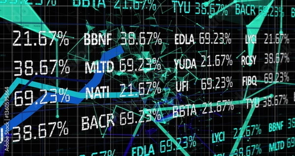Fototapeta Digital stock market interface displaying fluctuating percentages and data analytics