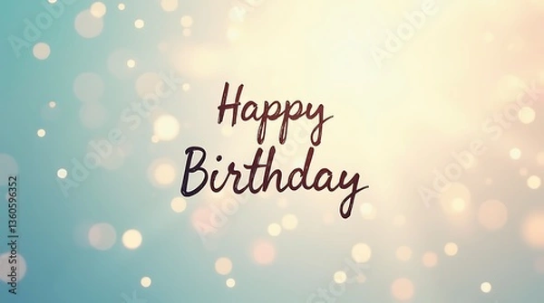 Fototapeta simple_handwritten_happy_birthday_over_a_soft_pastel_light_burst_effect