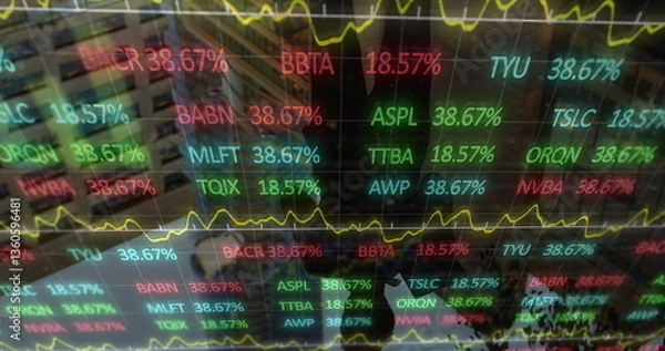 Fototapeta Stock market data displayed on screen with fluctuating financial graphs