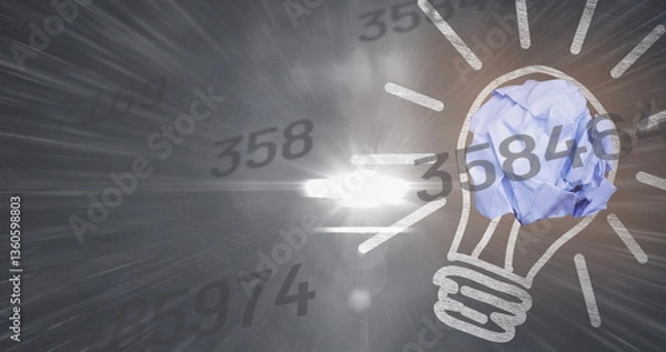 Obraz Digital image of multiple changing numbers and light bulb against spot of light