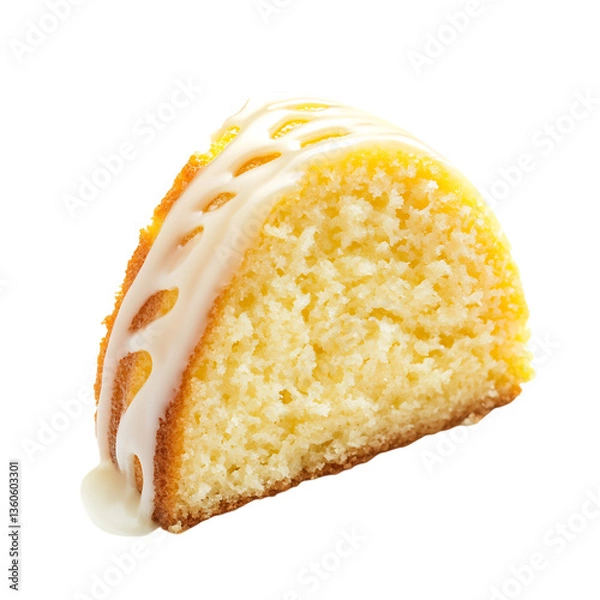 Obraz A Slice of Lemon Pound Cake with Drizzled Icing Isolated on Transparent Background