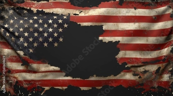 Obraz Distressed national flag with tattered edges and a central void, evoking a sense of decay and loss
