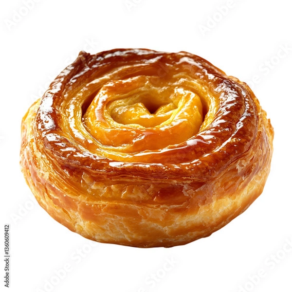 Fototapeta A Single Buttery Kouign Amann Pastry with Caramelized Sugar Isolated on Transparent Background