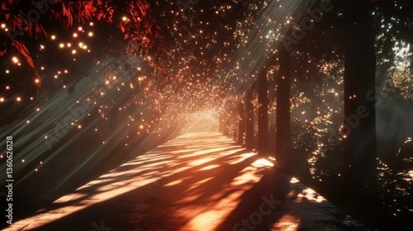 Fototapeta Light Effect Tunnel, beams of light creating an immersive pathway