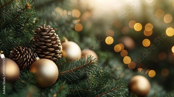 Fototapeta a close up of a christmas tree with ornaments on it