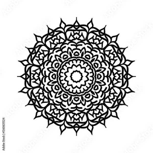 Fototapeta Hand  drawn vector art of black color traditional mandala design illustrtation