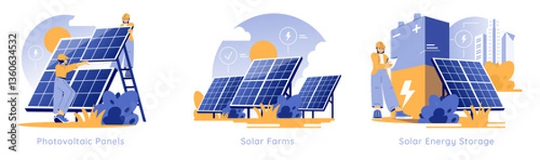 Fototapeta Solar Power. Flat Vector Illustration