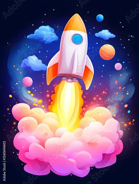 Obraz Rocket Launching Through Cosmic Nebula