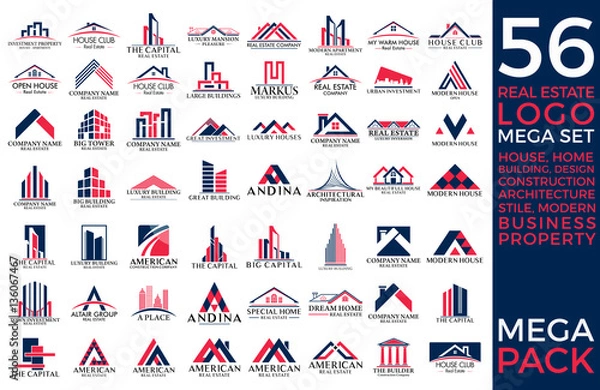 Fototapeta Mega Set and Big Group, Real Estate, Building and Construction Logo Vector Design Eps 10