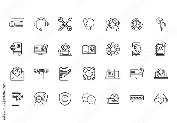 Obraz Black White Support Helpdesk Communication Icons Set