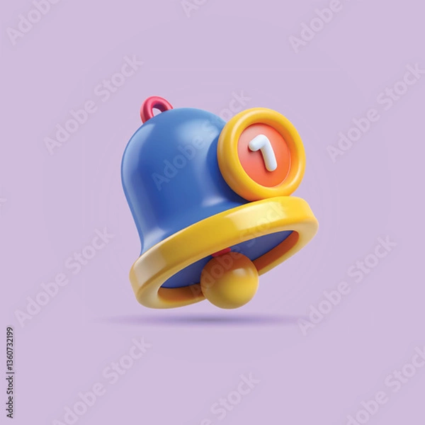 Fototapeta 3D Notification Bell Icon with Speech Bubble and Red Badge, Vibrant, Minimalist, Modern UI Design. Vector Illustration