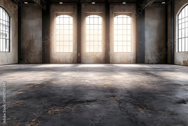Obraz Sunlit Industrial Loft Interior, Empty Space