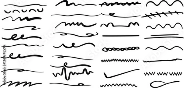 Fototapeta Vector swish swoosh squiggle lines set. Isolated fake signatures. 