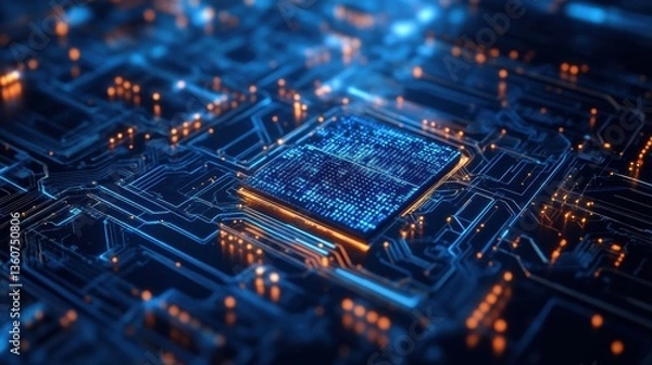 Fototapeta Glowing AI Processor with Interconnected CyberneticJPEG.