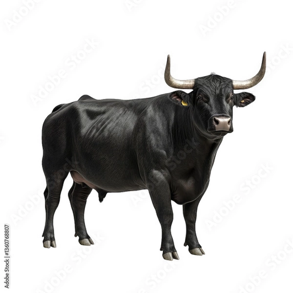 Fototapeta a realistic 3d rendering of a black bull with prominent horns sh