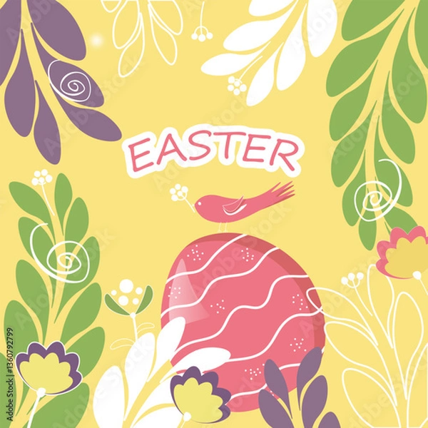 Fototapeta picture with a bird and an easter egg in the middle of the branches 2