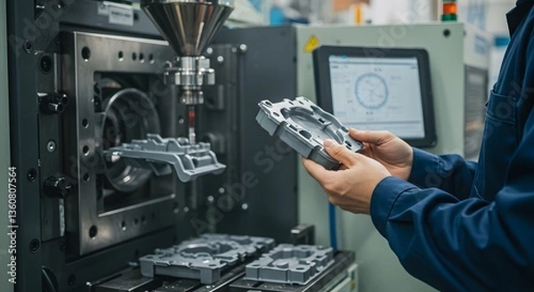 Obraz Factory Worker Inspecting Molded Part.