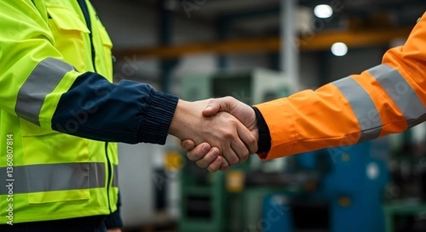 Obraz Factory workers handshake agreement.
