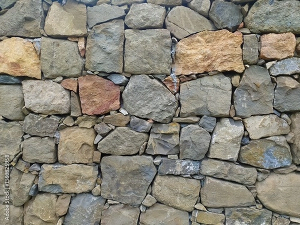 Fototapeta Texture of Irregular Stone Wall with Tones of Gray, Brown and Beige - Rustic Architectural Element.
