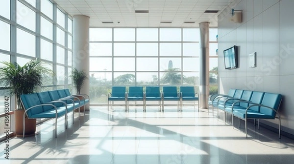 Obraz A photo of a hospital waiting area with empty seat
