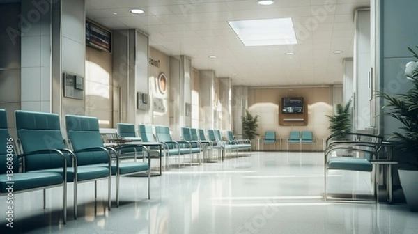 Obraz A photo of a hospital waiting area with empty seat
