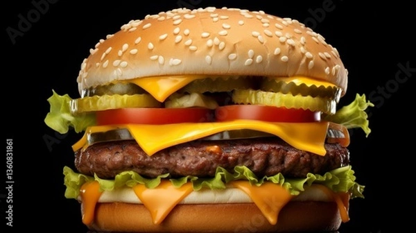 Obraz A photo of a juicy and flavorful fast-food cheeseburger