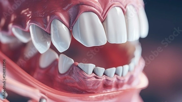 Obraz Close-up of a 3D model of human teeth and gums, highlighting dental anatomy and health.