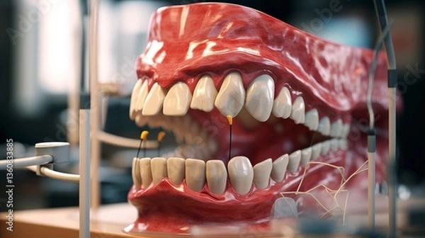 Obraz Close-up of a 3D model of human teeth and gums, highlighting dental anatomy and health.