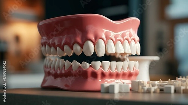 Obraz Close-up of a 3D model of human teeth and gums, highlighting dental anatomy and health.