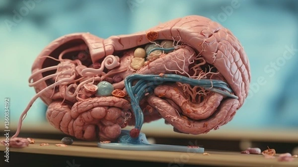 Obraz A photo of a medical concept with a digestive system