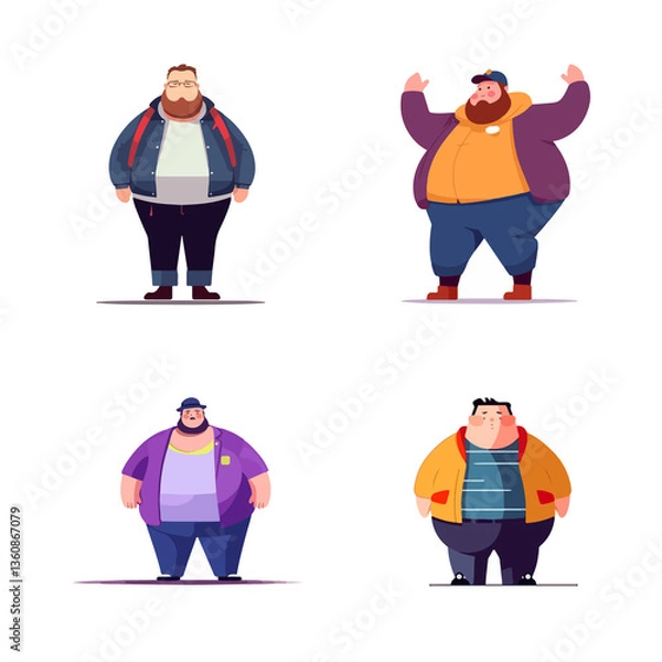Obraz overweight obese fat man flat character