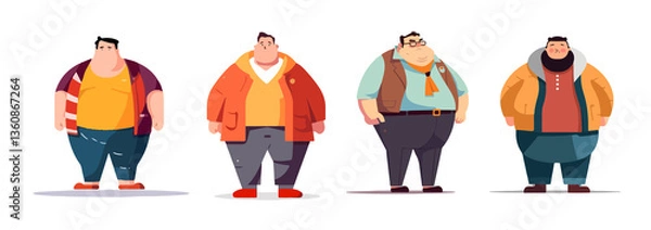Obraz Obese character fat man flat vector