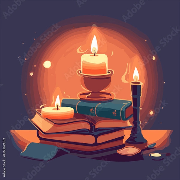 Obraz book with light candle on table school concept vector
