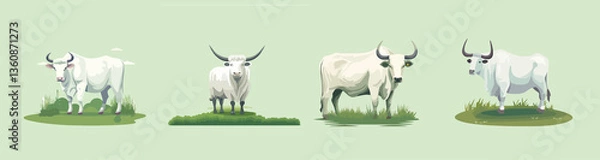 Obraz cute cow and ox stand in grass element vector set for book children