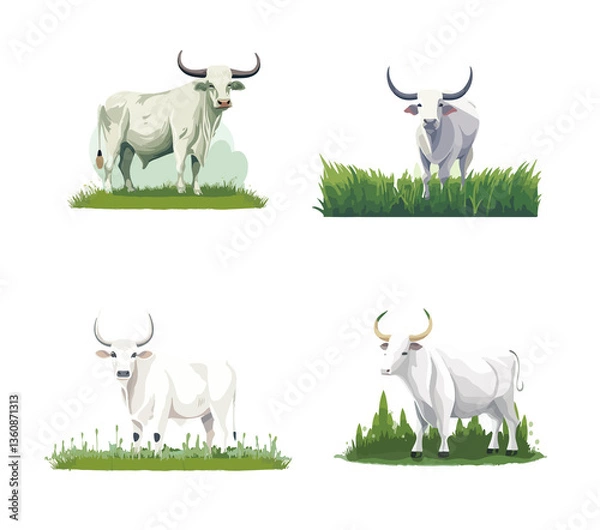 Obraz ox or cow wild animal tropical vector set element