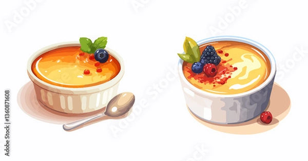 Obraz French dessert vector creme brulee for cafe bakery restaurant menu or logo and label Burned cream with caramel topping