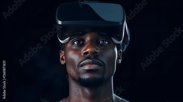 Fototapeta Futuristic virtual reality concept futuristic man in VR glasses with 3d illustration