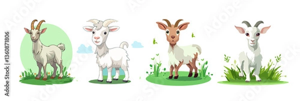 Obraz Cartoon goat with different poses sticker print Vector cartoon clip art