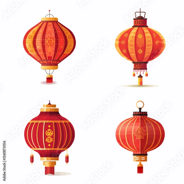 Obraz red lamp lampion lantern chinese vector set