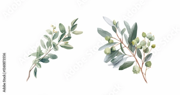 Obraz foliage eucalyptus leave water color vector