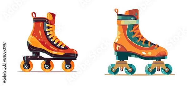 Obraz retro quad roller skates, sketch style, hand drawn illustration sticker print