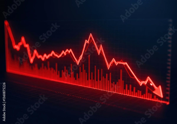 Fototapeta Red line graph on black background, showing upward trend.