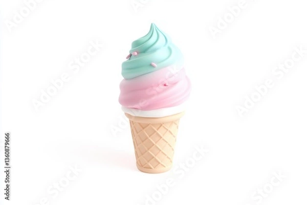 Fototapeta Charming 3D clay style ice cream cone icon with vibrant colors and soft textures on white background