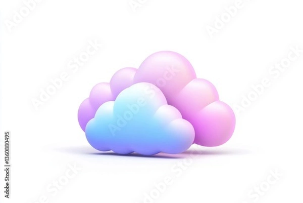 Fototapeta Minimalistic 3D clay style cloud icon in soft pastel colors fully isolated on white background