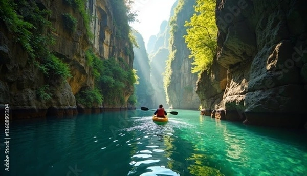 Obraz Kayaking in a secluded canyon