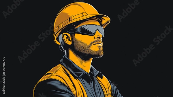 Obraz Illustration construction worker with helmet