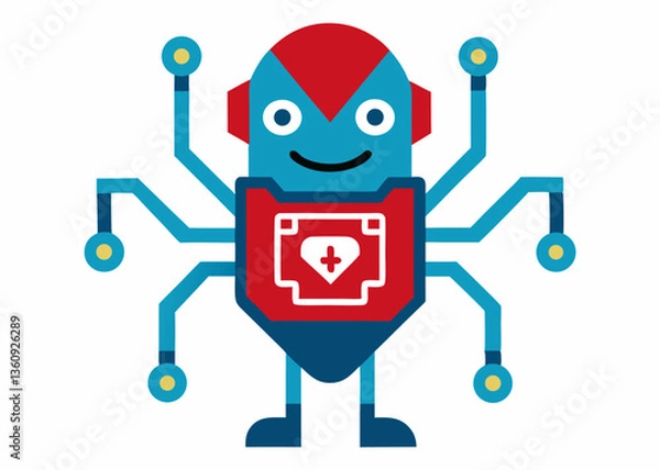 Fototapeta Digital Guardian: A whimsical depiction of a friendly robot, showcasing a fusion of technology and artistry.