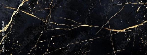 Fototapeta Elegant black and gold marble texture with veins and splashes