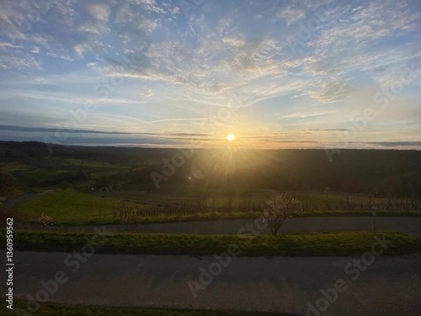 Fototapeta sunset over the river